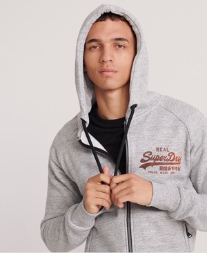 Superdry Vintage Logo Monochrome Cipzár Férfi Kapucnis Pulóver Szürke | BRAQW5016